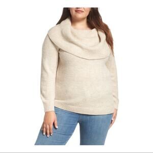 Caslon Convertible Neck Metallic Oatmeal Sweater